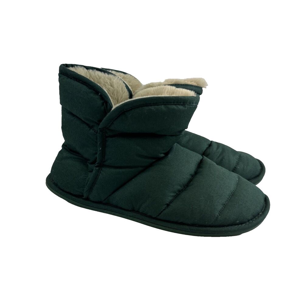 The Company Store Down Insulated Bootie Slipper Green Faux Fur Lined Women XL 11